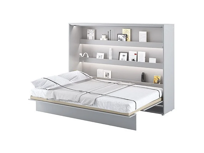 Lit escamotable horizontal avec étagères gris mat Noby 140x200-