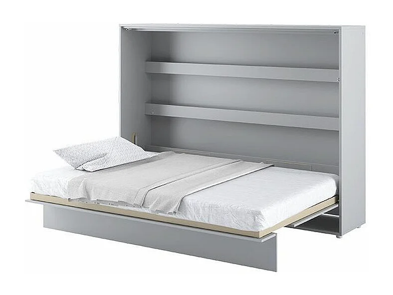 Lit escamotable horizontal avec étagères gris mat Noby 140x200-