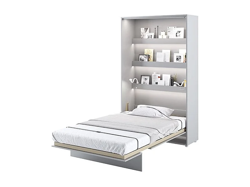 Lit escamotable vertical avec étagères gris mat Noby 90x200-Avec matelas