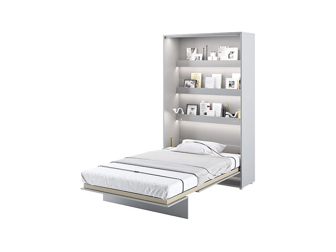 Lit escamotable vertical avec étagères gris mat Noby 90x200-Avec matelas
