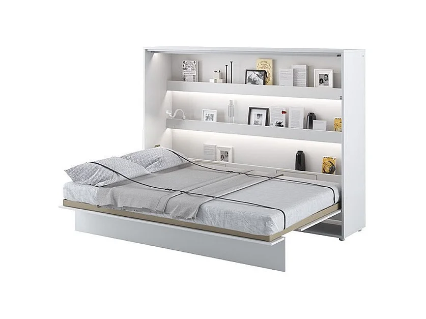 Lit escamotable horizontal avec étagères blanc mat Noby 140x200-Avec matelas