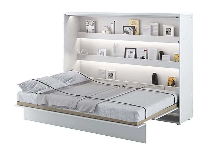 Lit escamotable horizontal avec étagères blanc mat Noby 140x200-Avec matelas