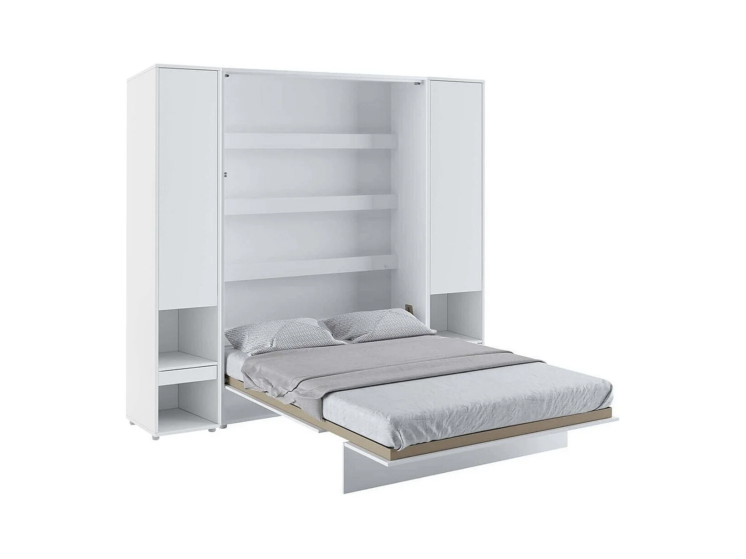 Lit escamotable vertical blanc mat avec 2 armoires de rangement Noby-180x200