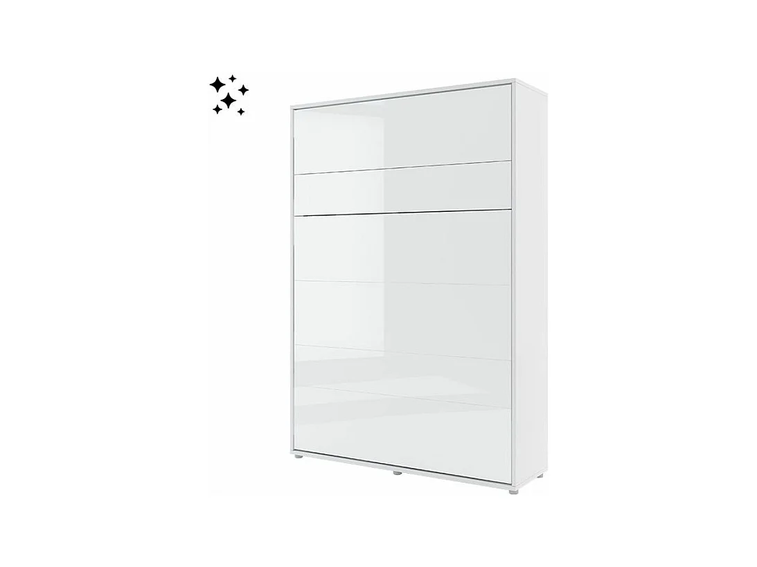 Lit escamotable vertical avec étagères blanc brillant Noby 180x200-Avec Led sans veilleuses