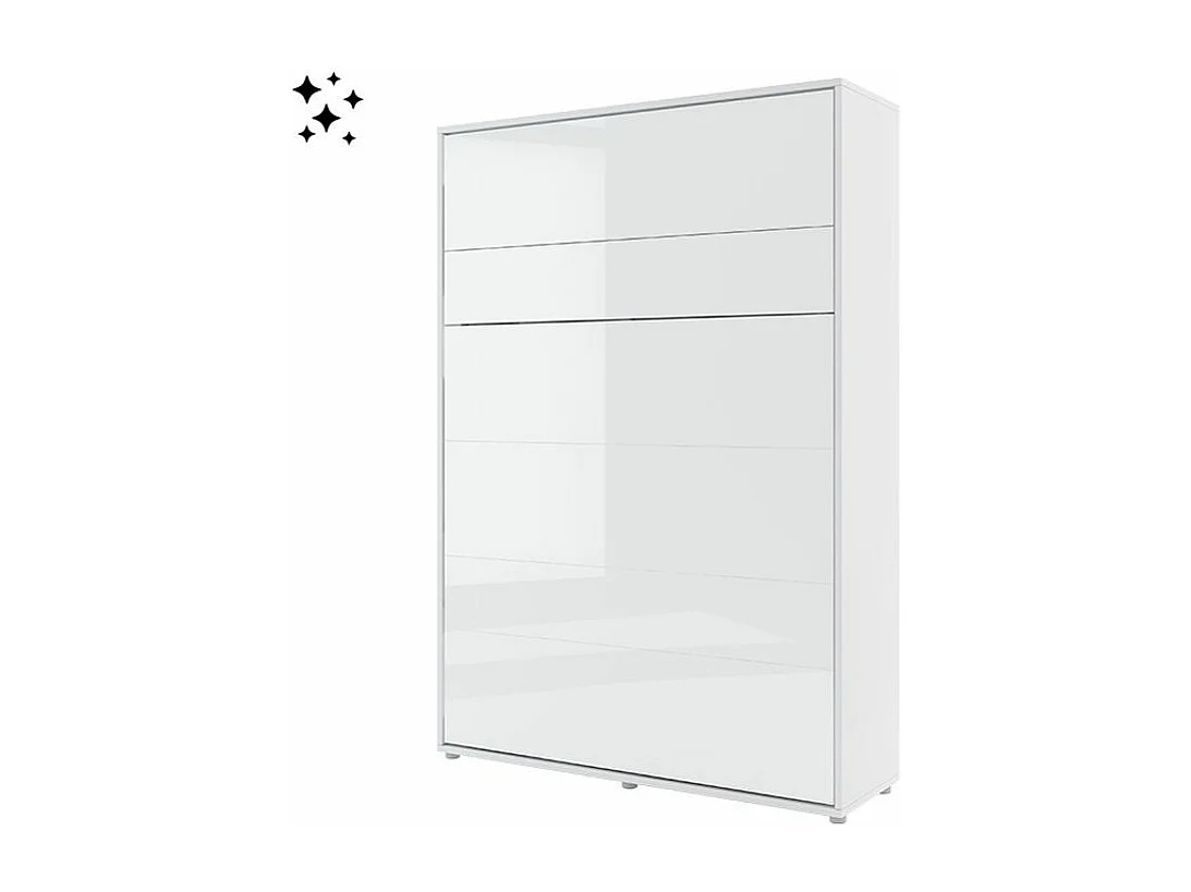 Lit escamotable vertical avec étagères blanc brillant Noby 180x200-Avec Led sans veilleuses