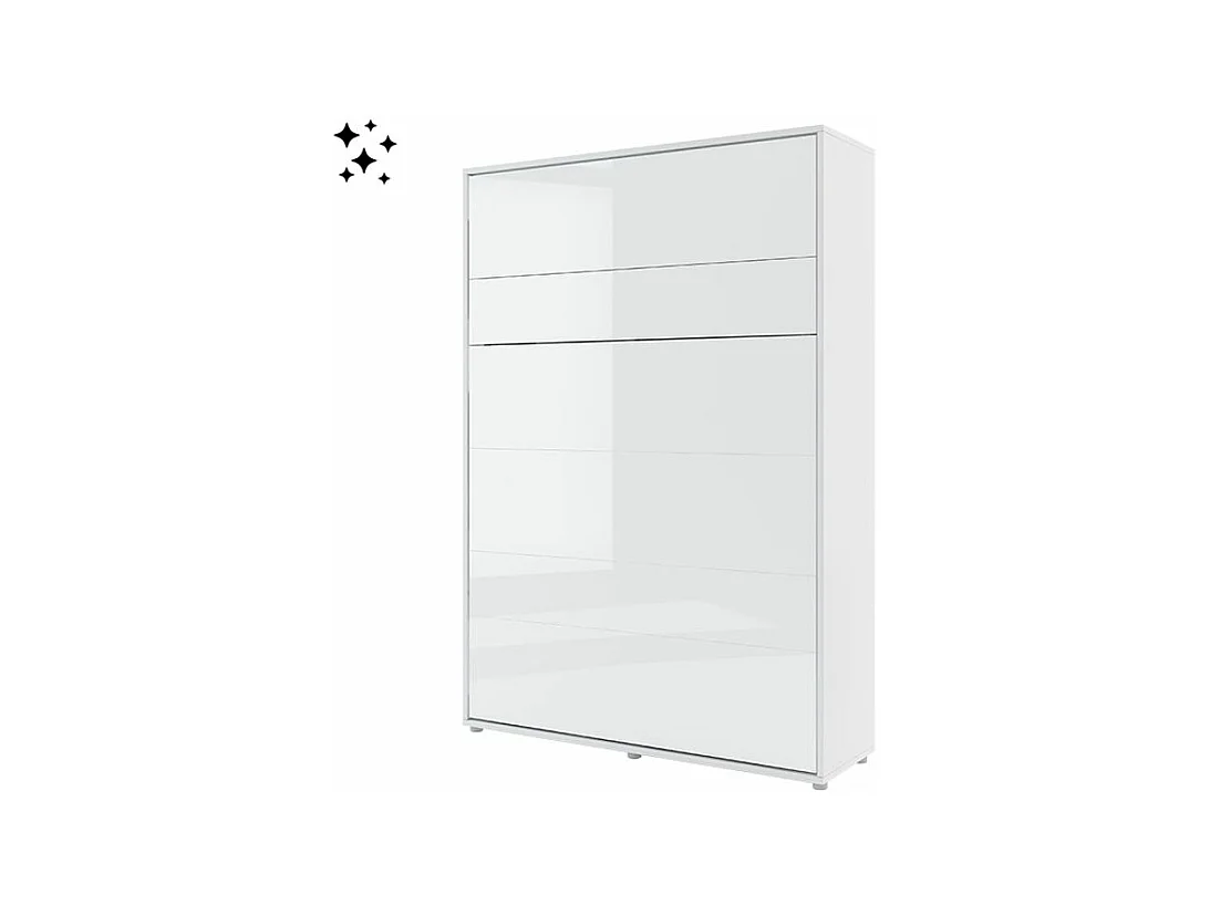 Lit escamotable vertical avec étagères blanc brillant Noby 180x200-Avec matelas-Avec Led sans veilleuses