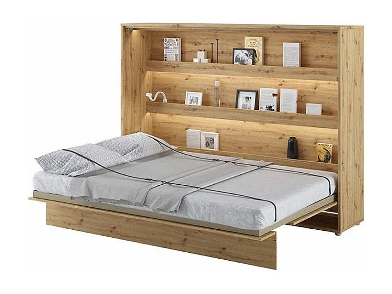 Lit escamotable horizontal avec étagères chêne artisan Noby 120x200-