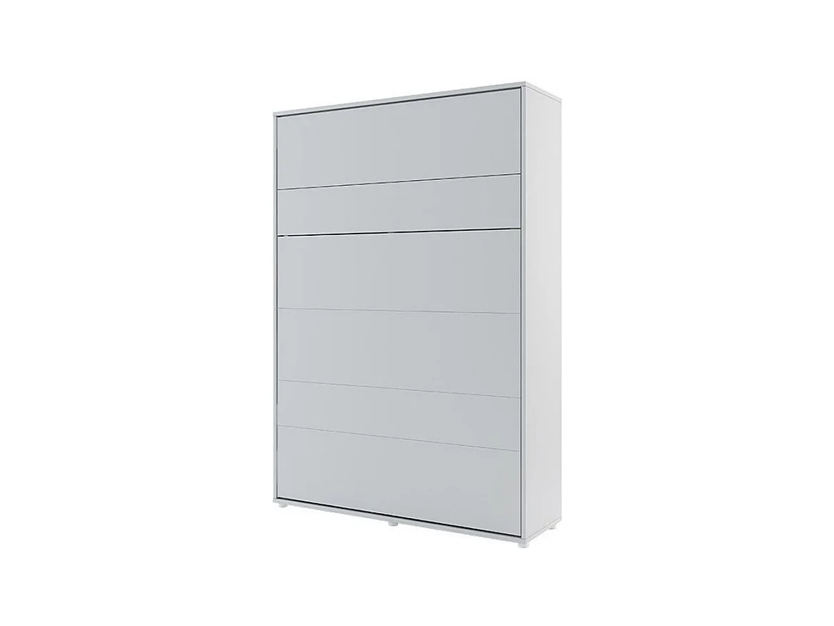 Lit escamotable vertical avec étagères bois gris mat Noby 140x200-Avec matelas-Avec Led sans veilleuses