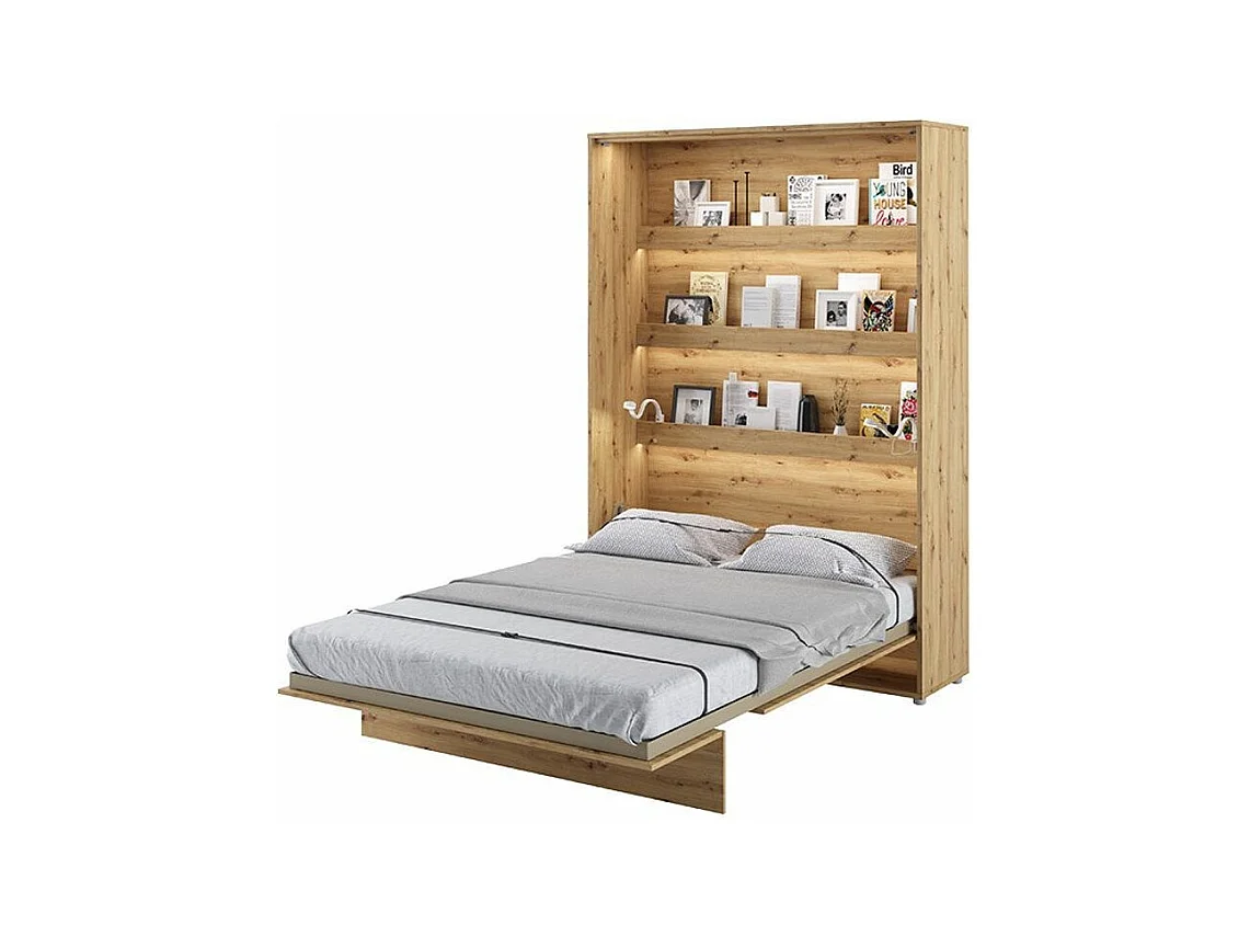 Lit escamotable vertical avec étagères chêne artisan Noby 140x200-