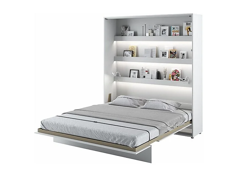 Lit escamotable vertical avec étagères blanc mat Noby 180x200-Avec matelas