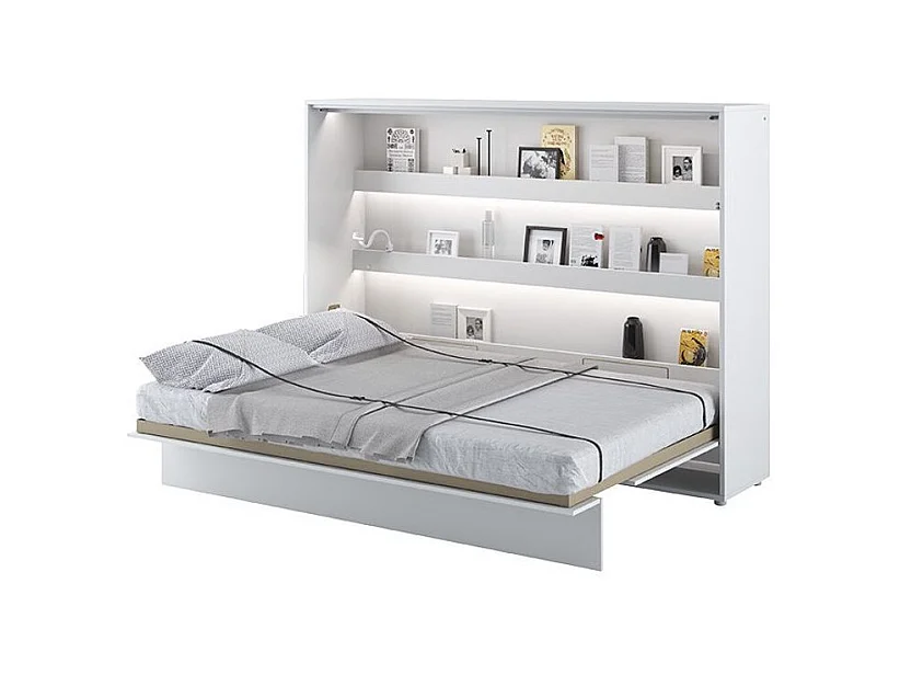 Lit escamotable horizontal avec étagères blanc mat Noby 120x200-