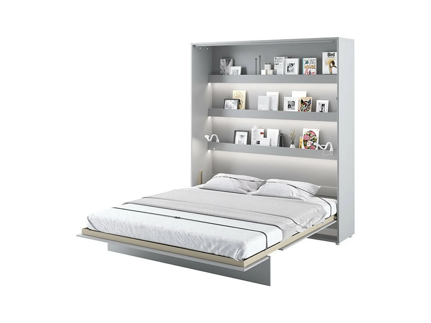 Lit escamotable vertical gris mat avec 2 armoires de rangement Noby-90x200