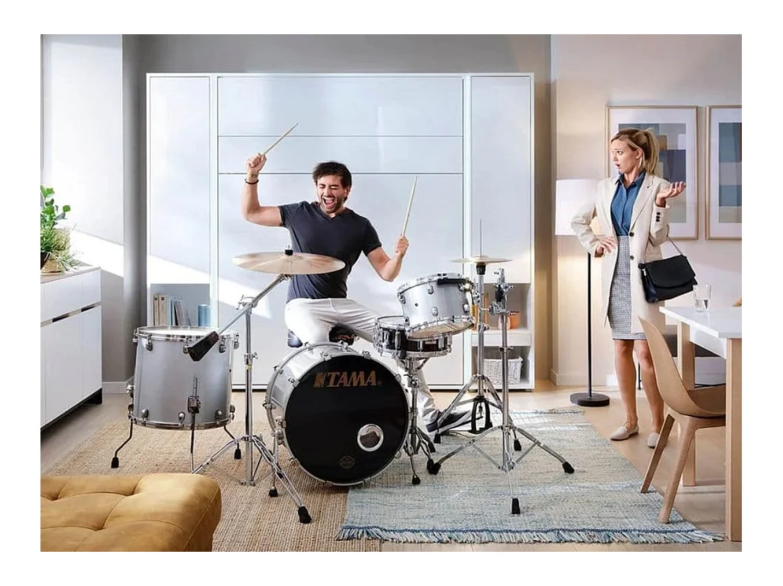 Lit escamotable vertical gris mat avec 2 armoires de rangement Noby-90x200