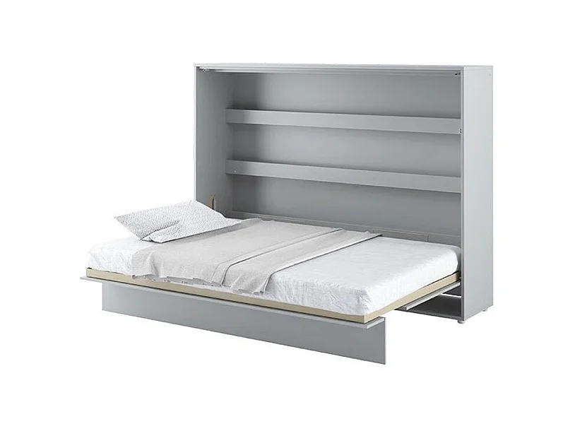 Lit escamotable horizontal avec étagères gris mat Noby 120x200-Avec Led sans veilleuses
