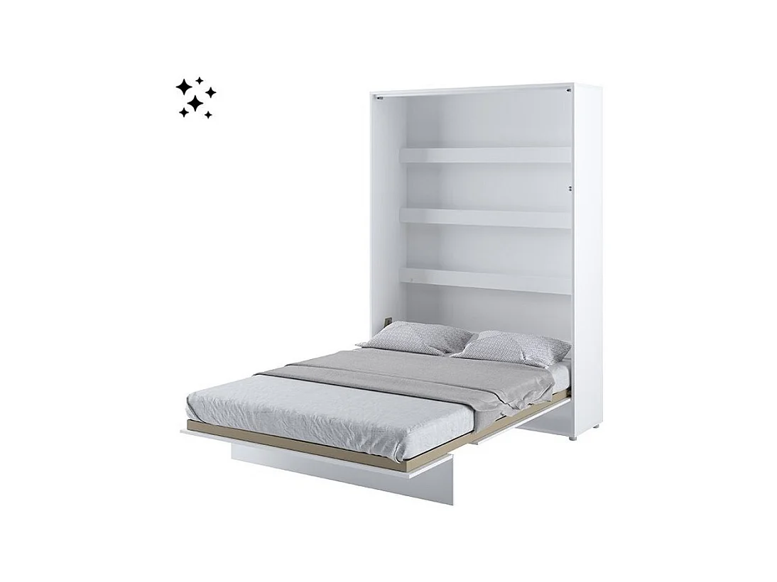 Lit escamotable vertical avec étagères blanc brillant Noby 140x200-