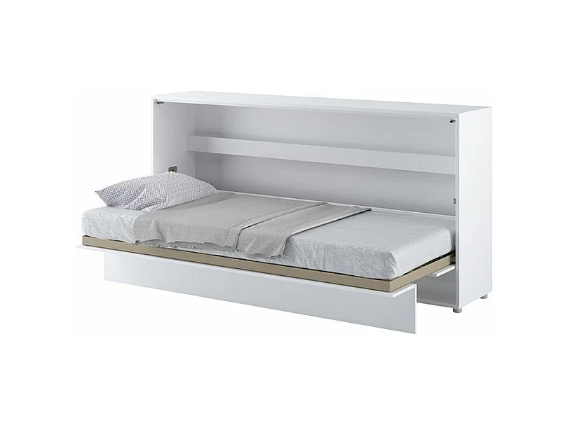 Lit escamotable horizontal avec étagères blanc brillant Noby 90x200-Avec matelas