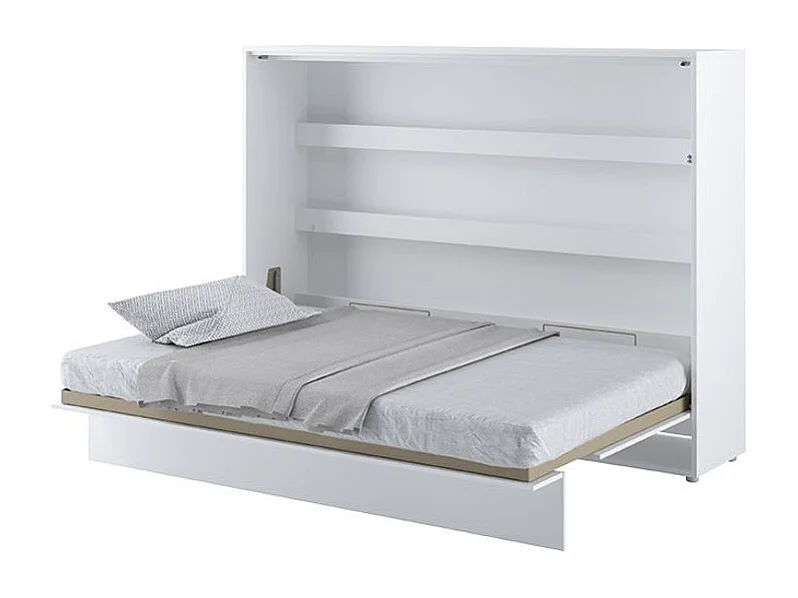 Lit escamotable horizontal avec étagères blanc mat Noby 120x200-
