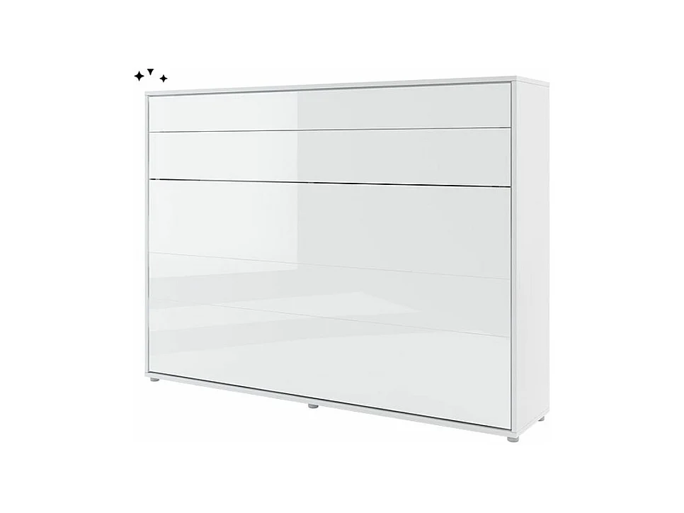 Lit escamotable horizontal avec étagères blanc brillant Noby 120x200-Avec matelas-Avec Led et 1 veilleuse