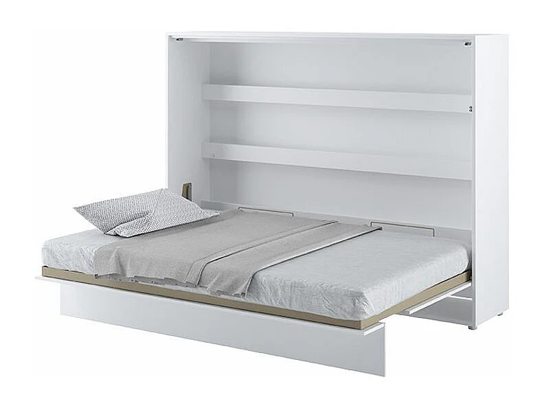 Lit escamotable horizontal avec étagères blanc brillant Noby 120x200-Avec matelas-Avec Led et 1 veilleuse