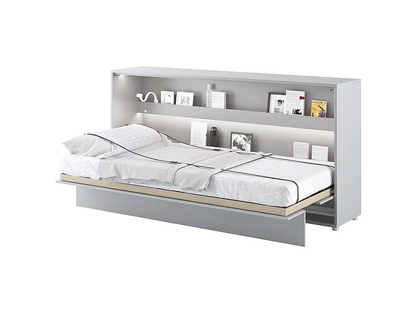 Lit escamotable horizontal avec étagères gris mat Noby 90x200-Avec matelas