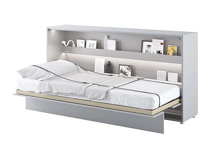 Lit escamotable horizontal avec étagères gris mat Noby 90x200-Avec matelas