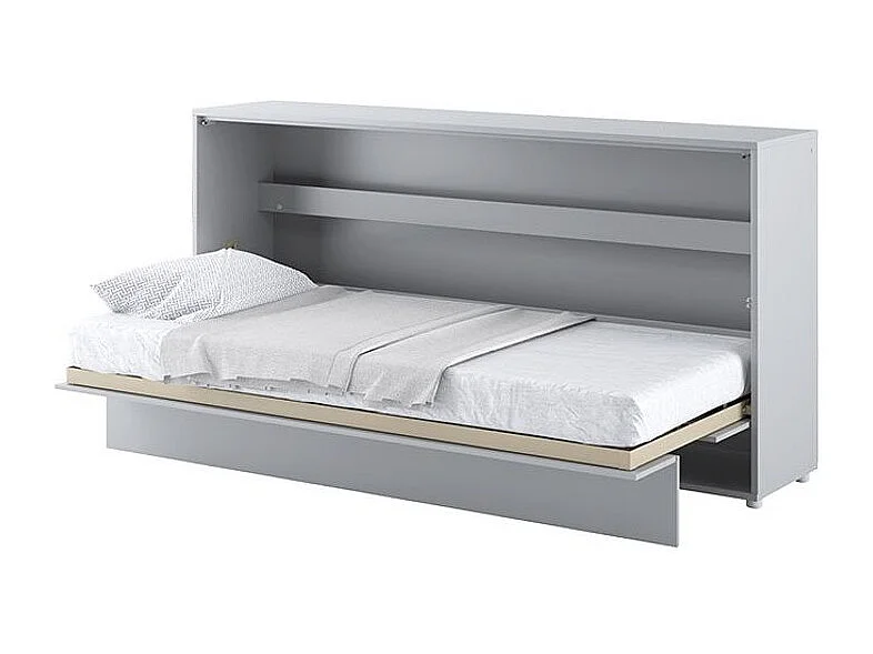 Lit escamotable horizontal avec étagères gris mat Noby 90x200-Avec matelas