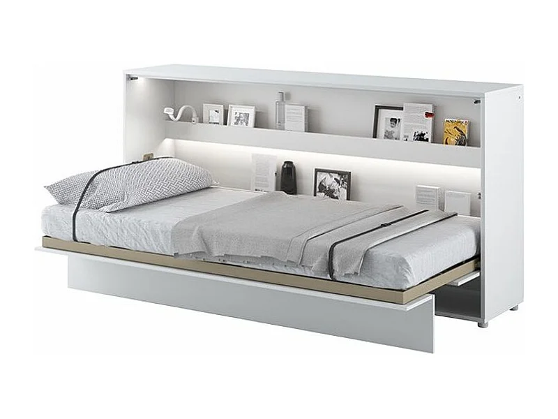 Lit escamotable horizontal avec étagères blanc mat Noby 90x200-Avec matelas