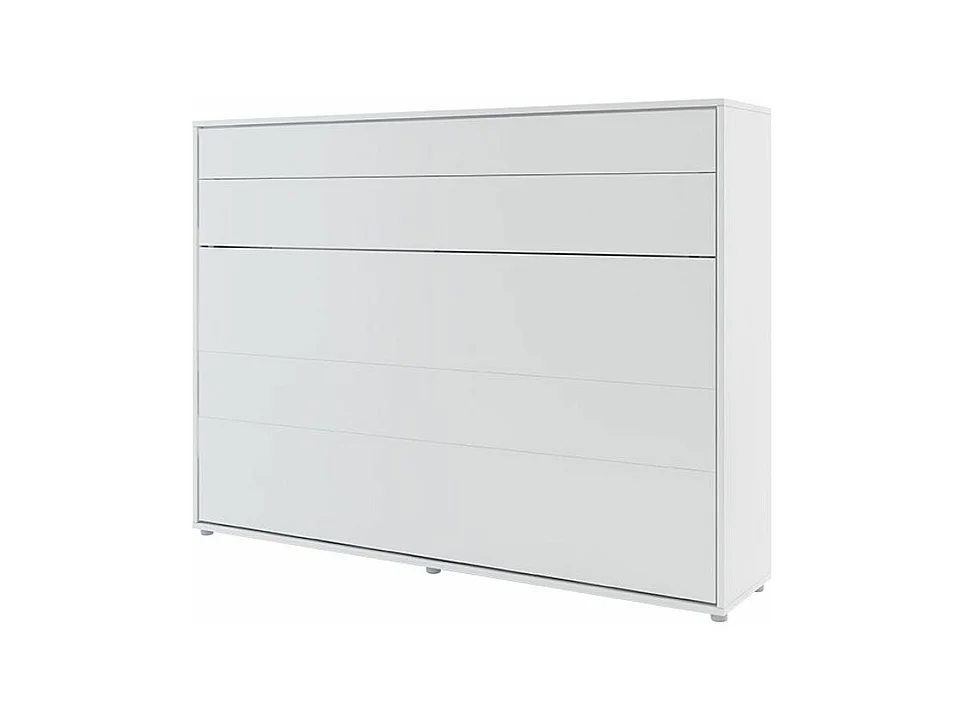 Lit escamotable horizontal avec étagères blanc mat Noby 140x200-Avec matelas-Avec Led et 1 veilleuse