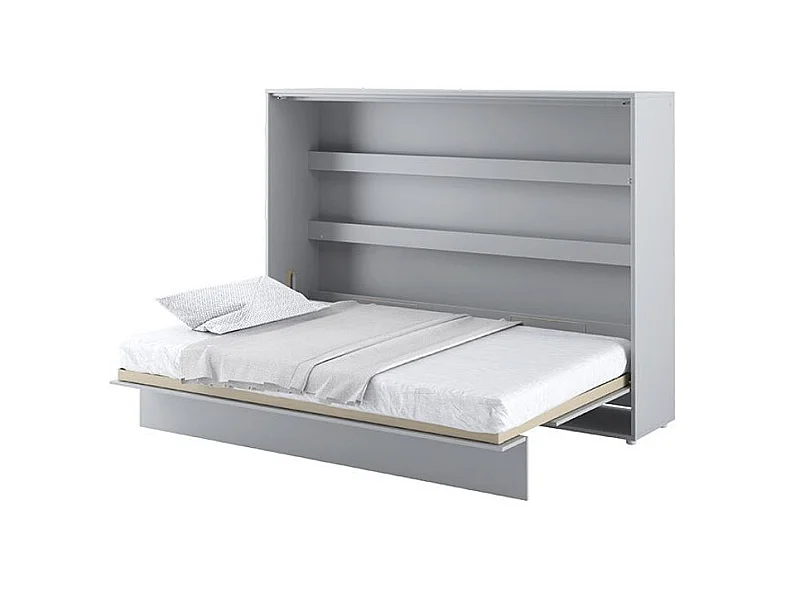 Lit escamotable horizontal avec étagères gris mat Noby 140x200-Avec Led et 2 veilleuses
