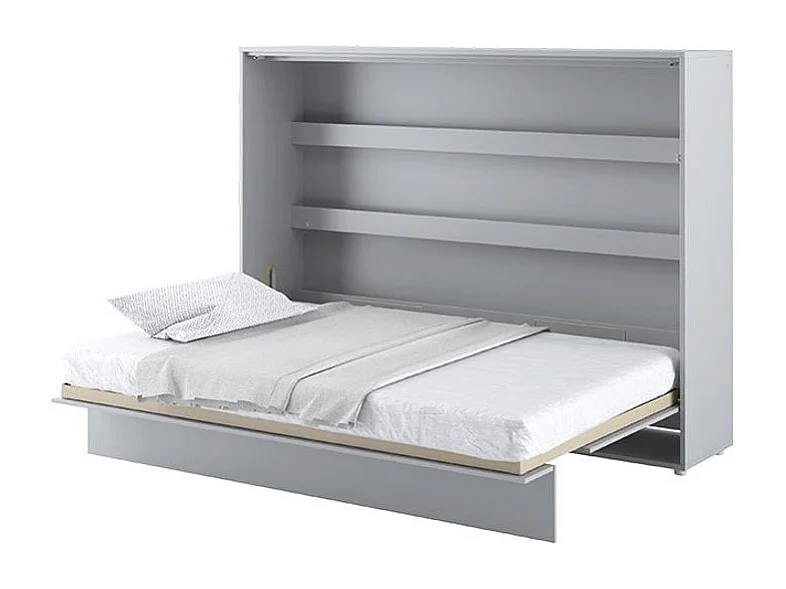 Lit escamotable horizontal avec étagères gris mat Noby 140x200-Avec Led et 2 veilleuses