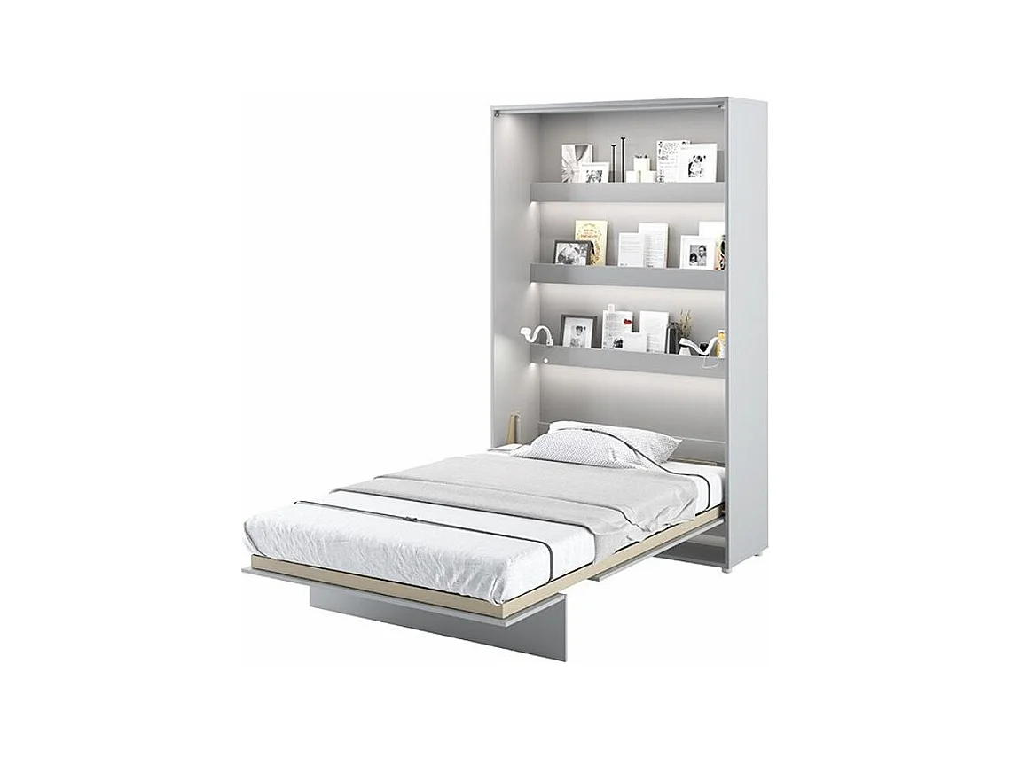 Lit escamotable vertical avec étagères gris mat Noby 90x200-