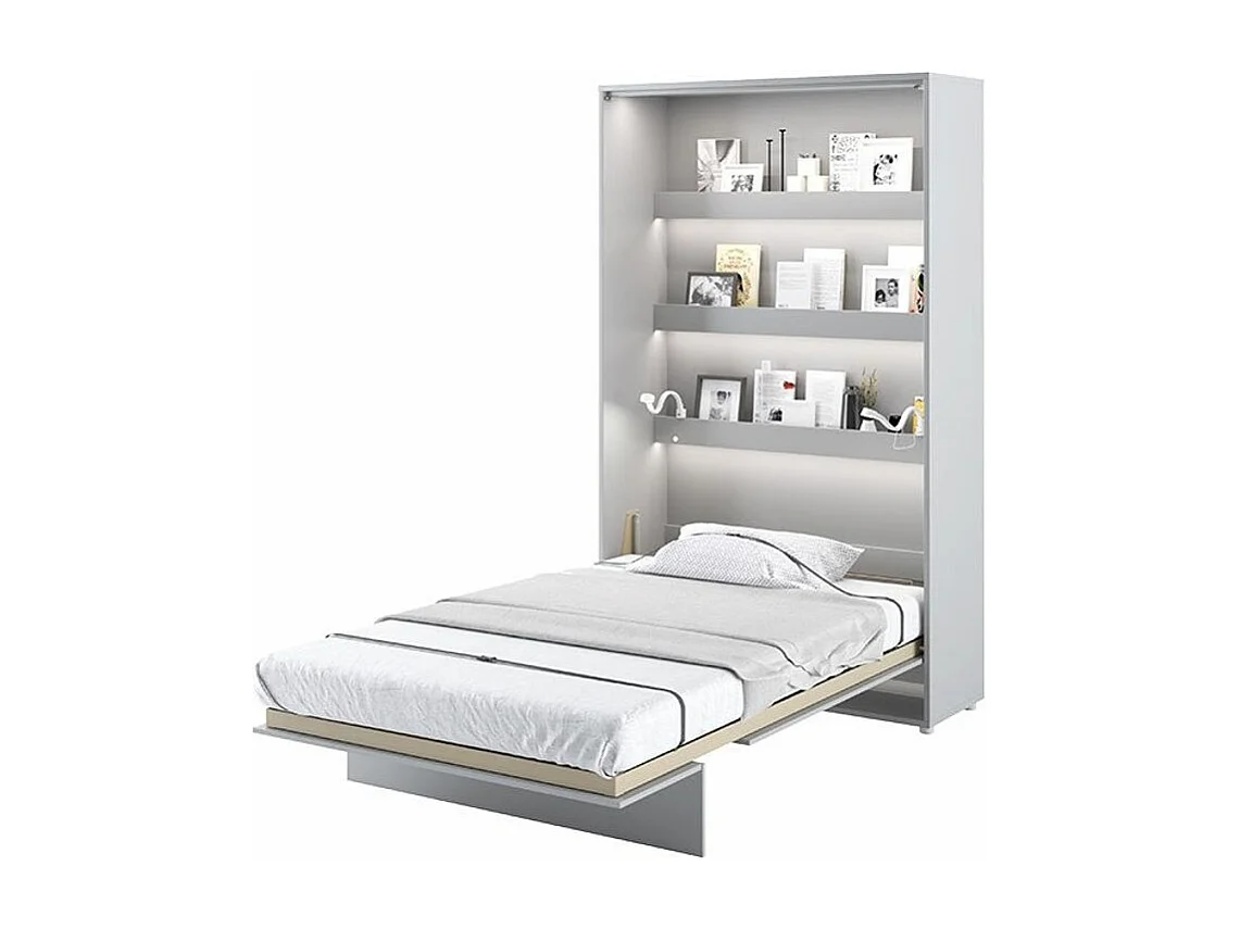 Lit escamotable vertical avec étagères gris mat Noby 90x200-Avec Led sans veilleuses