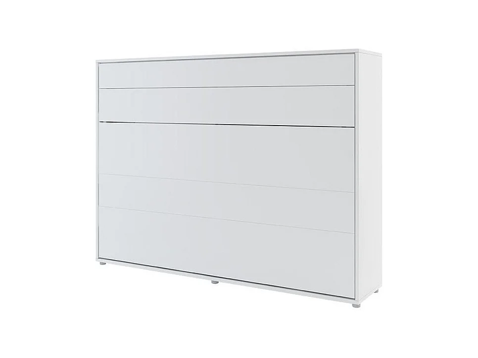 Lit escamotable horizontal avec étagères blanc mat Noby 140x200-