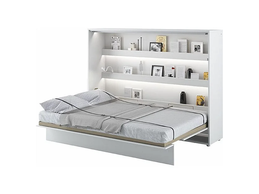 Lit escamotable horizontal avec étagères blanc mat Noby 140x200-