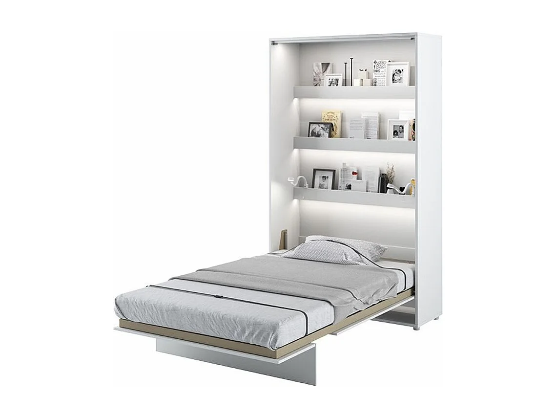 Lit escamotable vertical avec étagères blanc brillant Noby 90x200-Avec matelas