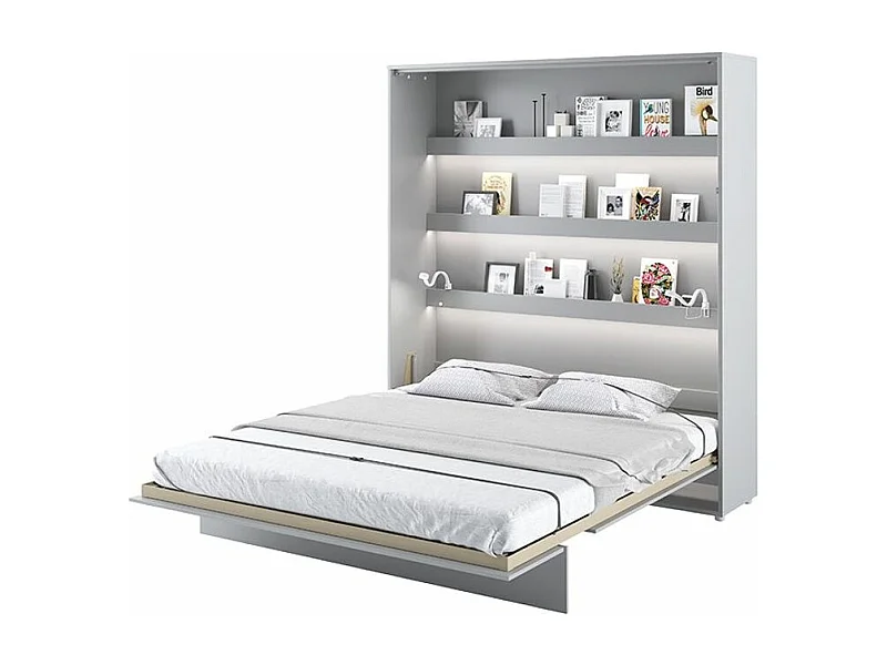 Lit escamotable vertical avec étagères gris mat Noby 180x200-Avec Led sans veilleuses