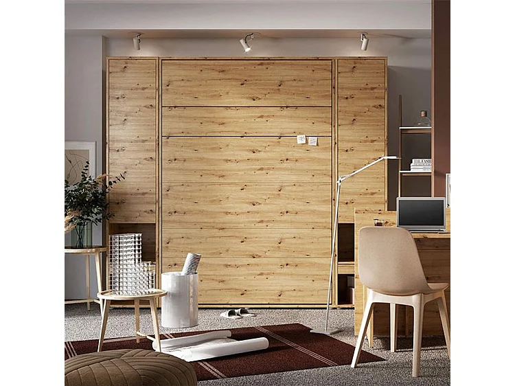 Lit escamotable horizontal avec étagères chêne artisan Noby 140x200-