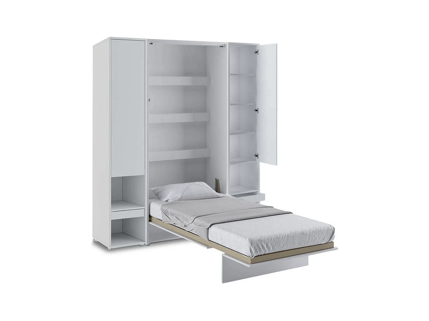 Lit escamotable vertical gris mat avec 2 armoires de rangement Noby-Avec Led-140x200