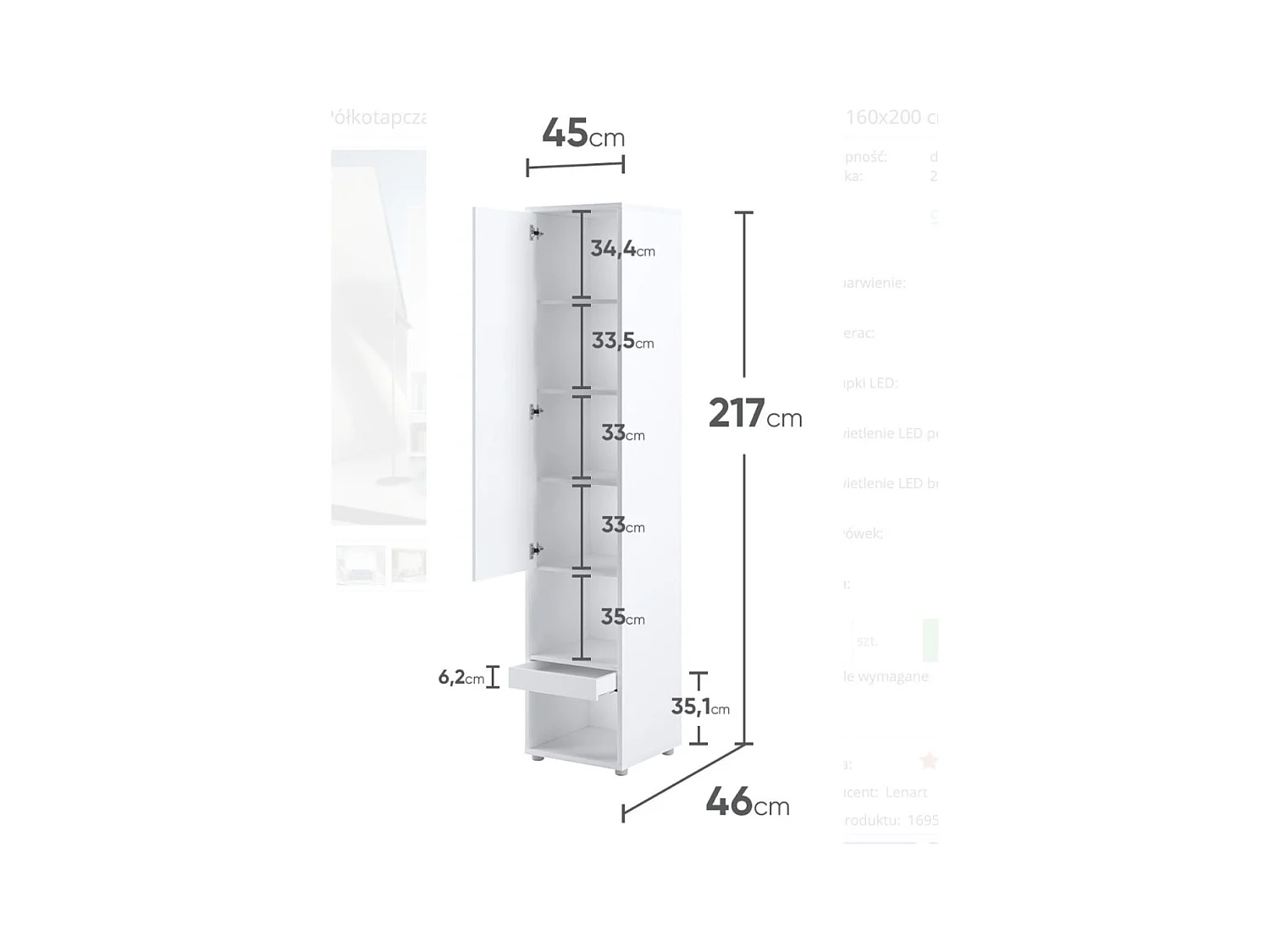 Lit escamotable vertical gris mat avec 2 armoires de rangement Noby-Avec Led-140x200