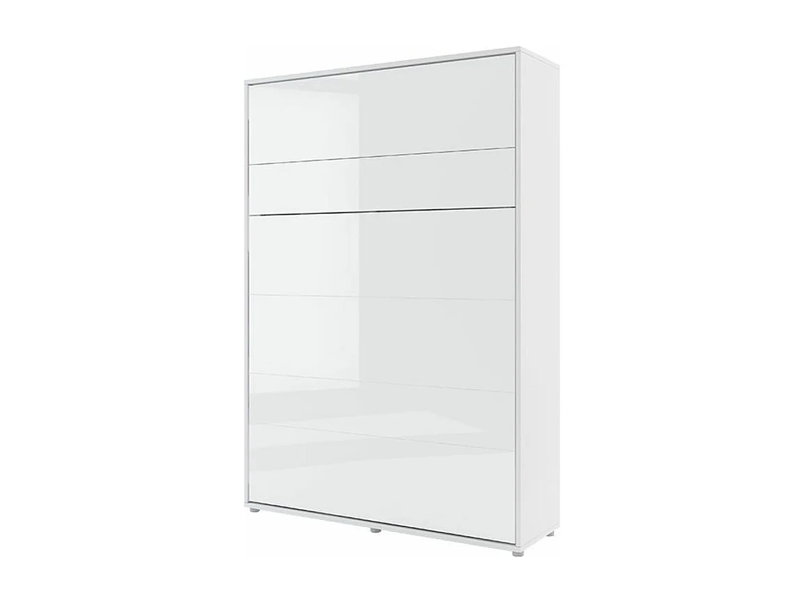 Lit escamotable vertical avec étagères blanc brillant Noby 140x200-Avec Led et 2 veilleuses