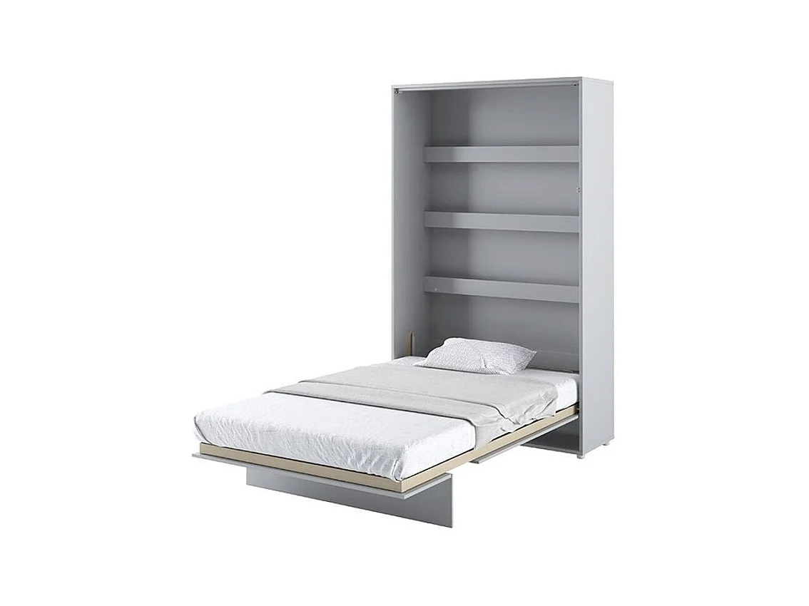Lit escamotable vertical avec étagères gris mat Noby 90x200-Avec matelas-Avec Led sans veilleuses
