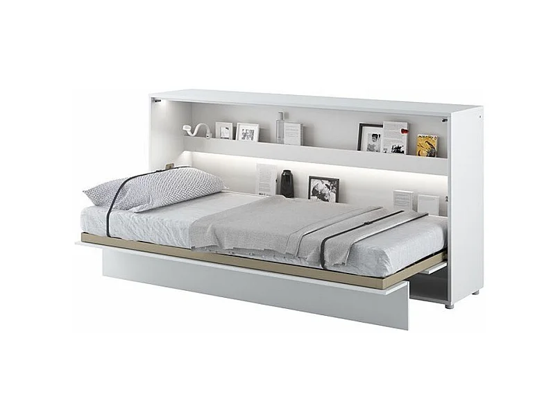 Lit escamotable horizontal avec étagères blanc mat Noby 90x200-