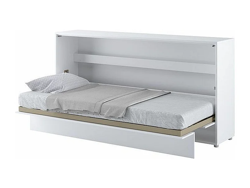 Lit escamotable horizontal avec étagères blanc mat Noby 90x200-