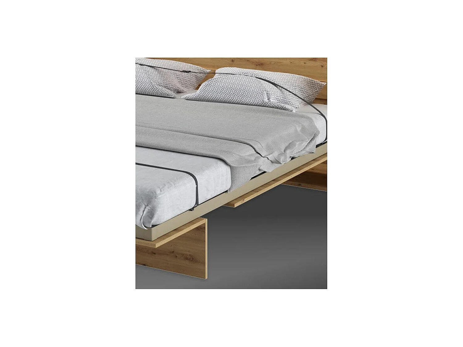 Lit escamotable vertical avec étagères blanc mat Noby 160x200-Avec matelas-Avec Led sans veilleuses