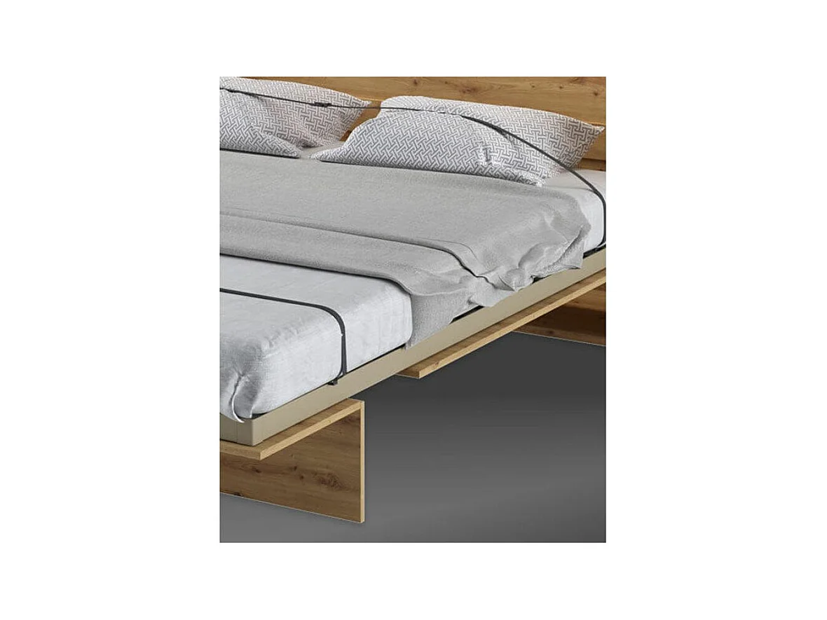 Lit escamotable vertical avec étagères blanc mat Noby 160x200-Avec matelas-Avec Led sans veilleuses
