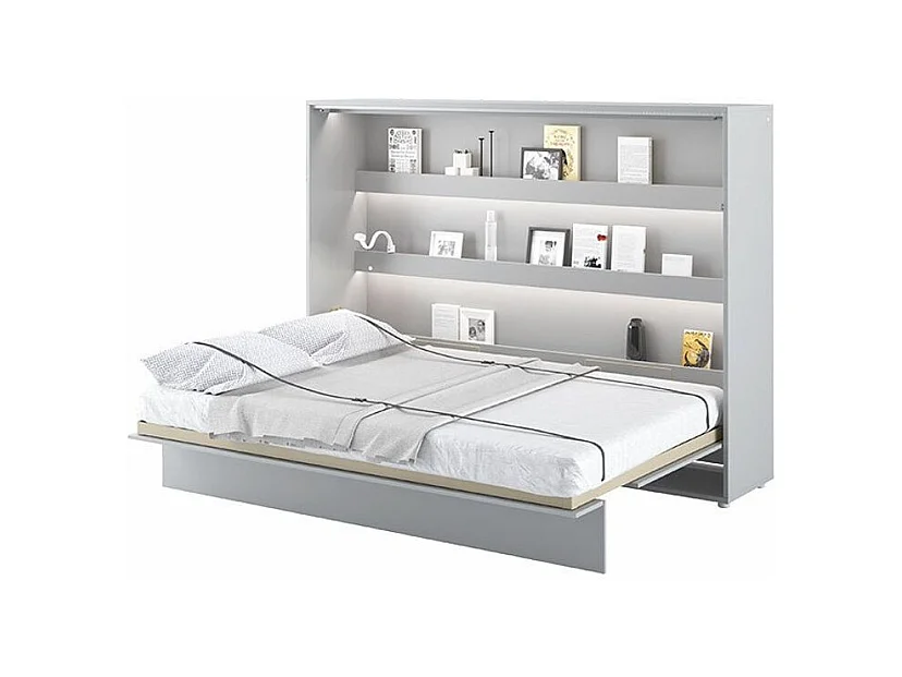 Lit escamotable horizontal avec étagères gris mat Noby 120x200-