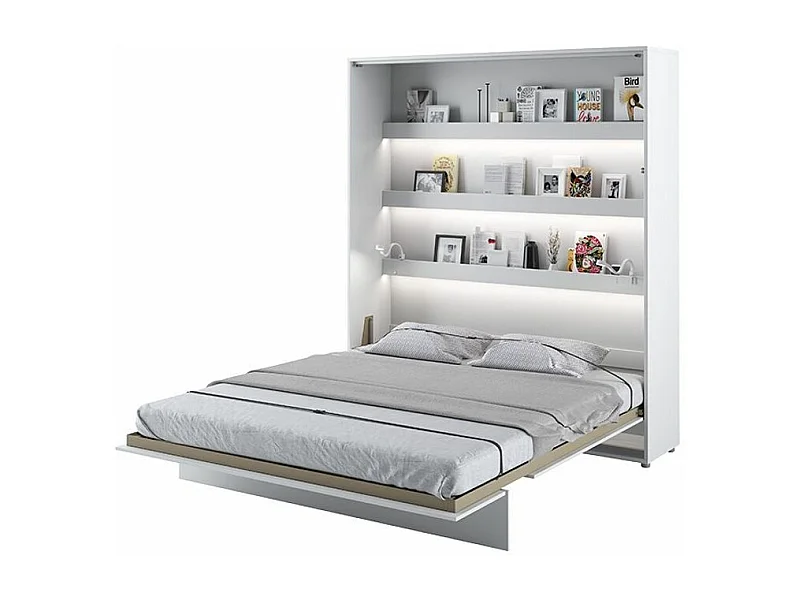 Lit escamotable vertical avec étagères blanc mat Noby 180x200-