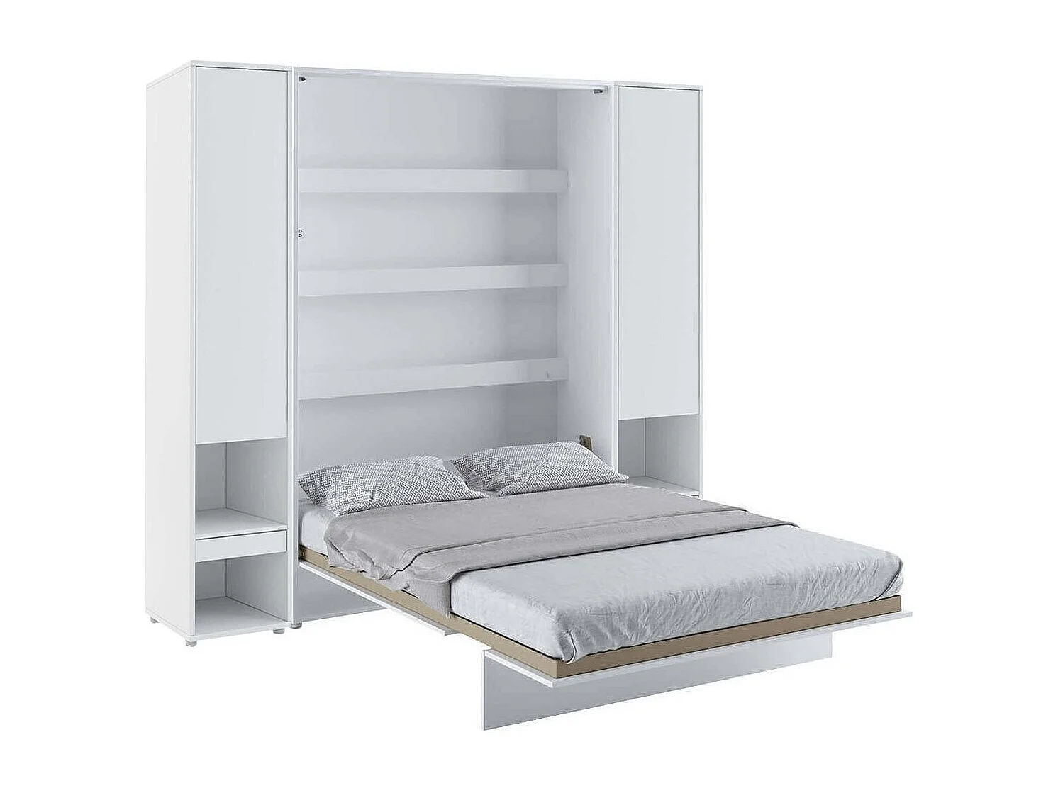 Lit escamotable vertical blanc mat avec 2 armoires de rangement Noby-Avec Led-90x200