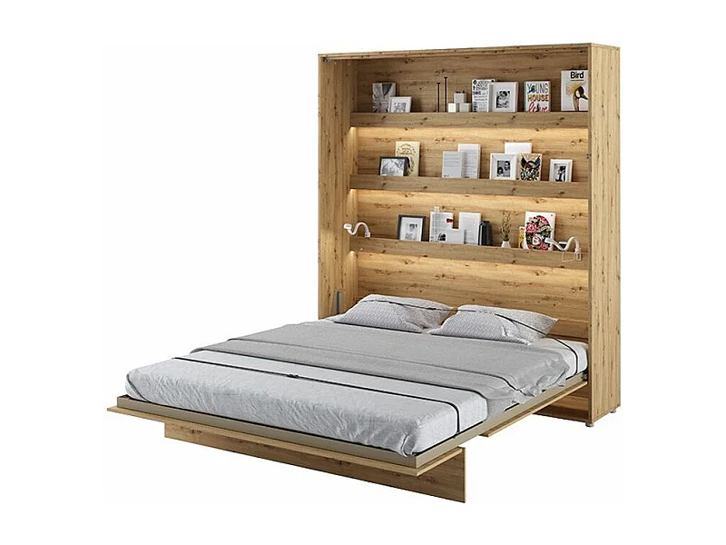 Lit escamotable vertical avec étagères chêne artisan Noby 180x200-