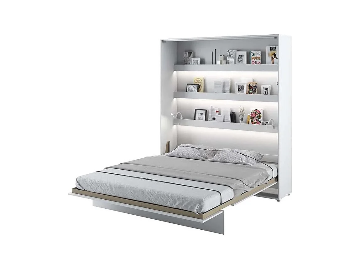 Lit escamotable vertical avec étagères blanc mat Noby 140x200-
